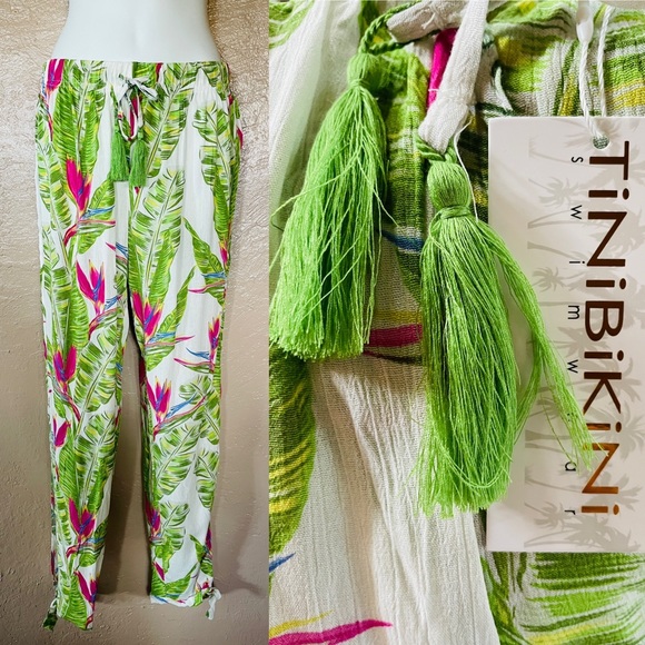 TiNiBiKiNi Swimwear HAREM Bird of Paradise Beach RESORT PANTS Size Large NWT - Picture 1 of 10